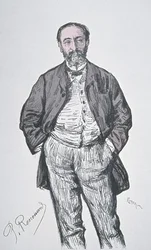 Portret van de Franse componist en muziekcriticus Charles Camille Saint-Saens (1835-1921), gegraveerd door Florian uit de serie 